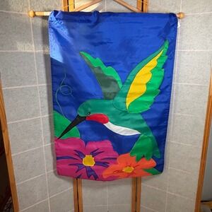 NCS Decorative Garden Flag Hummingbird Floral Blue 50x33 Inches 1995 Vinage